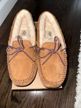 Brand New - UGG Chestnut Suede Shearling-Lined Moccasin Slippers